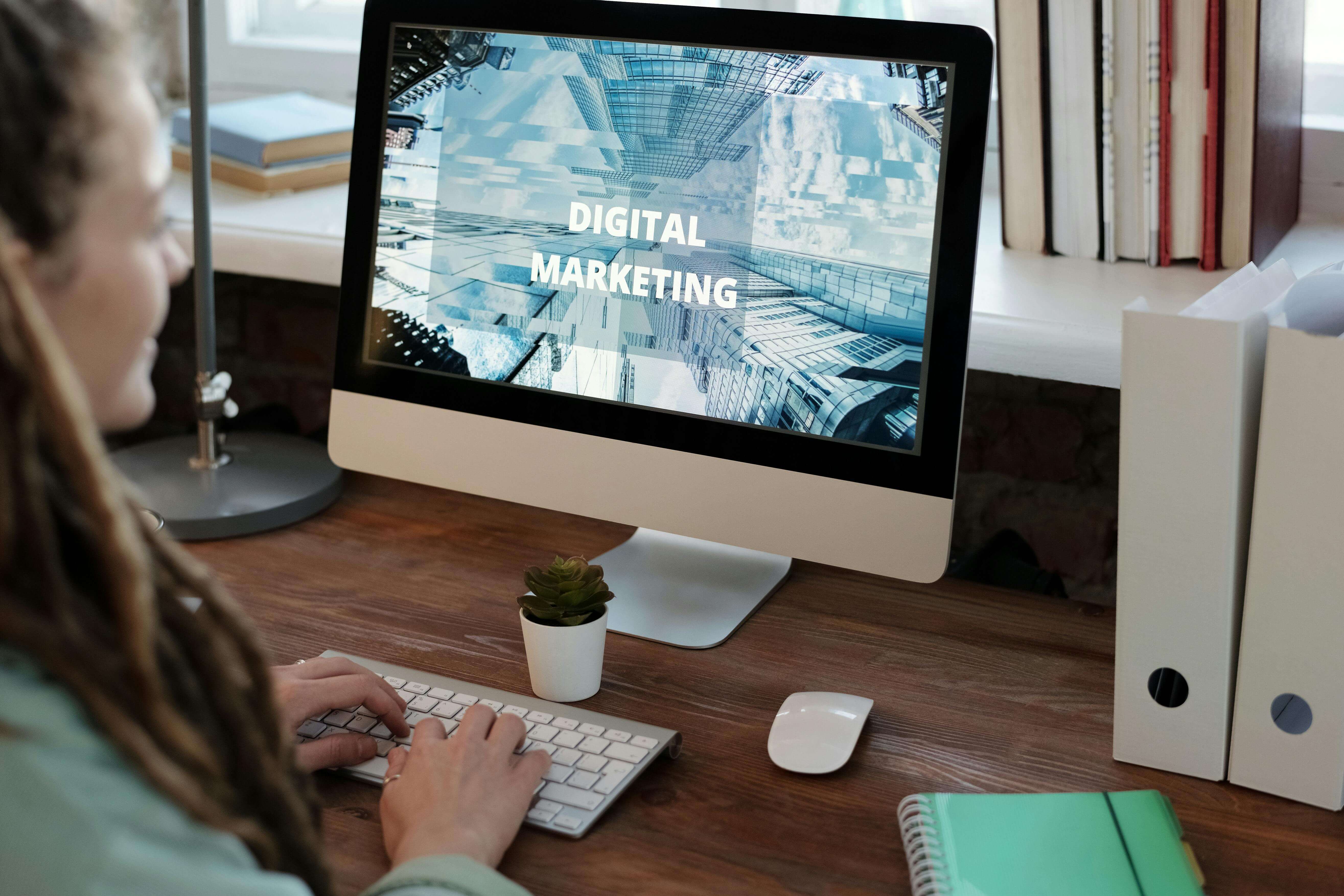 a woman checking digital marketing
